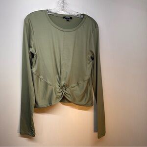 Zobha Laura Twist Front Long Sleeve Athletic Yoga Crop Top Sage Size Medium